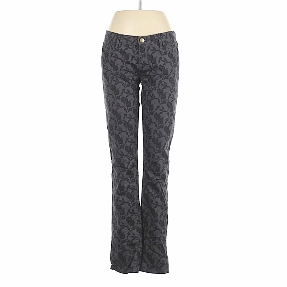 Juicy Couture Mid-Rise Bootleg Skinny Grey & Black Floral Jeans | Size 29